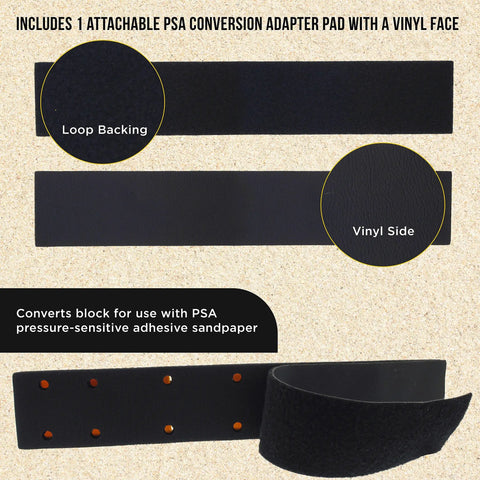 PSA conversion adapter pad with loop and vinyl sides for Adjustable Radius Flex Longboard Sanding Block With Dual Backing.