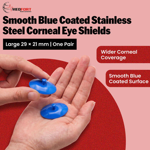 Tough As Nails Stainless Steel Corneal Eye Shields Large 29Mm X 21Mm With Slick Protective Coating Set Of Two in hand.