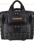 46 Pocket 26 Inch Rolling Tool Bag On Wheels For Pros Large Capacity Tool Tote With Heavy Duty Wheels And Rugged Base HVAC Electrician Organizer Tool Bags For Men, showing front view and details of pockets and zippers.