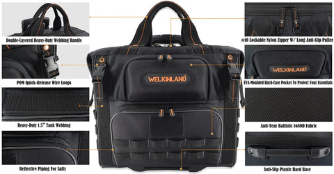 46 Pocket 26 Inch Rolling Tool Bag On Wheels For Pros Large Capacity Tool Tote With Heavy Duty Wheels And Rugged Base HVAC Electrician Organizer Tool Bags For Men, showing front view and details of pockets and zippers.
