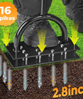 Lawn Aerator Tool With 16 Spikes And Spring Base Preassembled Manual Yard Aerator Kit With Gloves shown aerating soil.