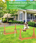 Dog Agility Set With Wooden Jumps And Hurdles in backyard, lively dog leaping over adjustable height hurdles, Durable Fir Wood