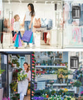 Two Pack Changeable Business Hours Signs For Doors And Windows With Six Time Stickers In Durable Black PVC Measuring 13.78 By 9.45 Inches displayed on shop entrance doors