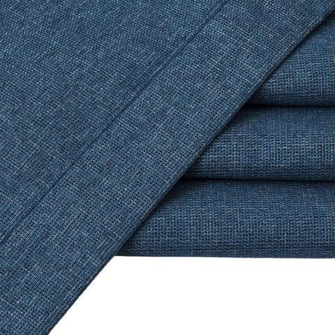 Close-up of Dark Blue Blackout Linen Textured Curtains Set for Living Room and Bedroom, folded fabric showing texture.