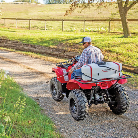 ATV with 15 Gallon Standard Spot Sprayer For Weed And Pest Control, 2.4 GPM At 60 PSI, 15 Ft Hose, UV Resistant Tank in farm setting