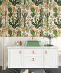 Bathroom with Desert Cactus Peel And Stick Wallpaper Floral Cacti Pattern For Walls Cabinets And Bathrooms 17.7 Inch Wide