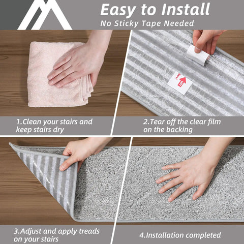Installation steps for Non Slip Stair Treads For Indoor Wood Steps 28x9 Inch Edging Rugs 4 Pack Low Profile Carpet Mats With TPE Backing