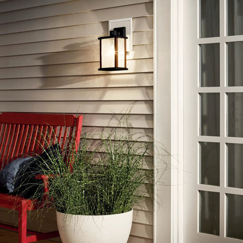 Outdoor Wall Light Sconce With Black Finish And Clear Ribbed Glass, 1 Light Exterior Fixture For Entryways Patios And Porches