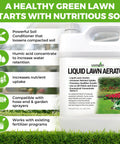Liquid Lawn Aerator Concentrate For Lawns And Gardens Loosens Clay And Compacted Soil To Boost Water And Nutrient Absorption Promotes Stronger Roots For Healthier Turf 32 Oz Made In USA bottle with features listed