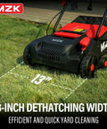 Powerful 13 Amp 2 In 1 Electric Dethatcher And Scarifier With Four Position Height Adjustment And 8 Gallon Thatch Collection Bag on grass