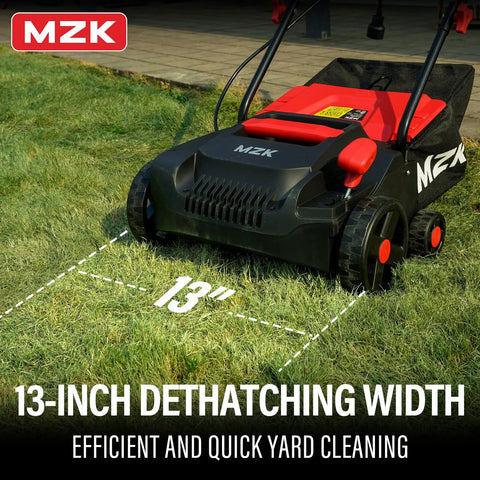 Powerful 13 Amp 2 In 1 Electric Dethatcher And Scarifier With Four Position Height Adjustment And 8 Gallon Thatch Collection Bag on grass