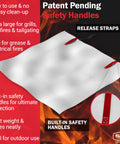 Extra Large 60 By 70 Inch Fiberglass Fire Blanket For Grills BBQs Campfires And Tailgating With Patent Pending Safety Handles For Quick Fire Suppression And Emergency Camping Gear Designed In The USA