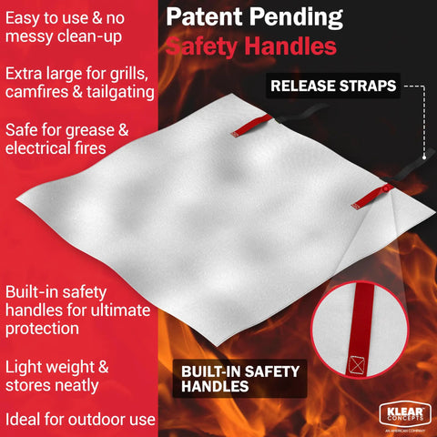 Extra Large 60 By 70 Inch Fiberglass Fire Blanket For Grills BBQs Campfires And Tailgating With Patent Pending Safety Handles For Quick Fire Suppression And Emergency Camping Gear Designed In The USA