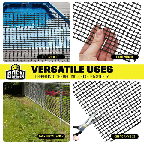 4 Foot By 100 Foot Black Temporary Fencing Mesh Snow Fence Made From Durable Plastic Safe Garden Netting in various uses and installations.
