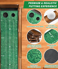 Indoor Putting Green Mat Extra Large And Wide 9.8 Foot With Ball Return Wrinkle Free Crystal Velvet Surface Thickened Memory Rubber Base Home Office Golf Training Aid And Ideal Gift For Golf Enthusiasts with dual-hole design and ball return system.