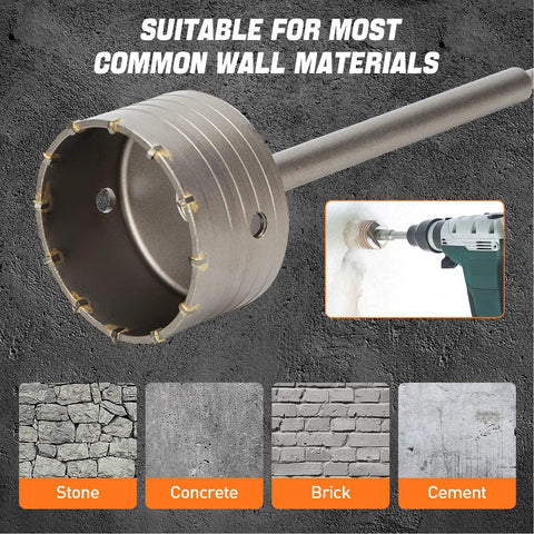 Top Tier 9 Piece Concrete Hole Saw Bit Kit Featuring Five Versatile Sizes Including 30mm And 100mm Plus Shanks And Pilot Bits For Heavy Duty Masonry And Brick Drilling Jobs That Seriously Rock. concrete hole saw with SDS shank for stone, concrete, brick, and cement