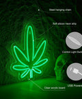 Lit Cannabis Leaf Neon Sign for Wall Decor with Dimmable USB LED Light Hemp Leaf Bar and Man Cave Accent 38x33 cm