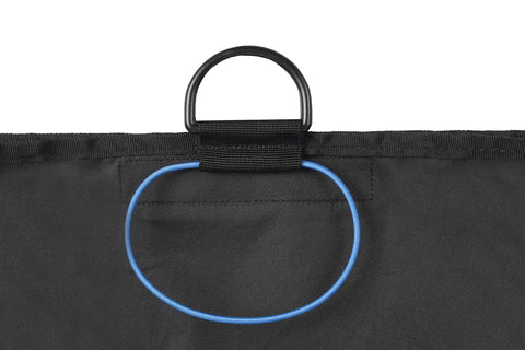 Ocean Cleanup Dive Gear Bag With Velcro Closure, blue bungee detail, and double D rings for secure carry.
