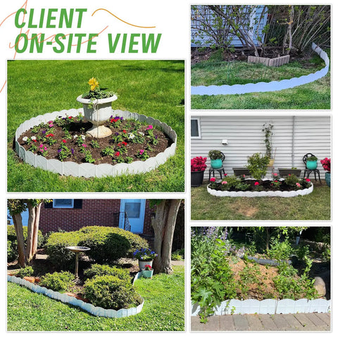 White 30 Foot Landscape Edging Kit With 30 Stakes For Lawn And Flower Bed Borders in various garden setups