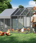 Walk In Wooden Chicken Coop For 10 To 12 Chickens With Large Outdoor Run Predator Proof Galvanized Mesh Covered Poultry Cage Includes Feeder And Easy Access Doors For Backyard
