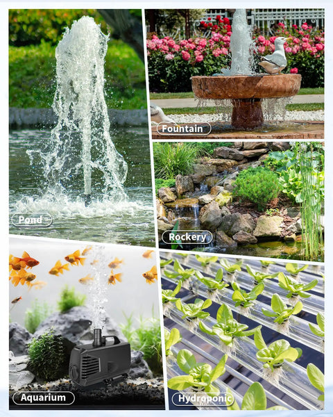 Submersible Pond Pump 200 GPH 700 LPH 12W Ultra Quiet with overheating protection in pond, fountain, rockery, aquarium, hydroponics