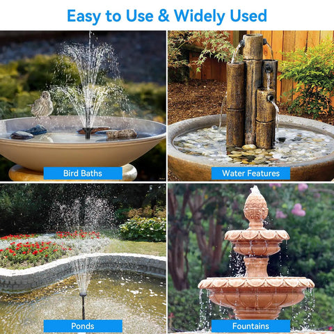 Solar Fountain Pump For Bird Bath With Built In 6W Solar Panel And 3000mAh Battery Backup used in bird baths, ponds, fountains.