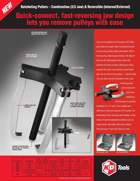 Pro-Grade 2 Or 3 Jaw Internal External Ratcheting Puller, 5 Ton Capacity shown with quick index jaws and locking legs.
