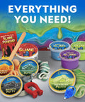 Ultimate Slime Kit And Putty Lab With Eight Varieties Of Slime And Putty Including Magnetic Slime Glow In The Dark Putty Color Changing Putty Snot Slime And Bouncing Putty displayed with accessories on table