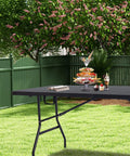 Heavy Duty 6 Foot Folding Table Portable Plastic Fold In Half for Indoor Outdoor Use with Carrying Handle Rugged Stable for Camping