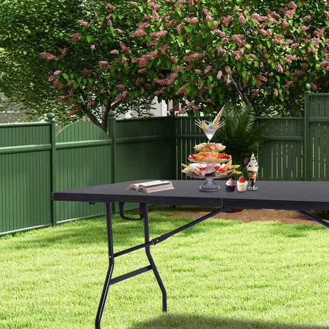 Heavy Duty 6 Foot Folding Table Portable Plastic Fold In Half for Indoor Outdoor Use with Carrying Handle Rugged Stable for Camping