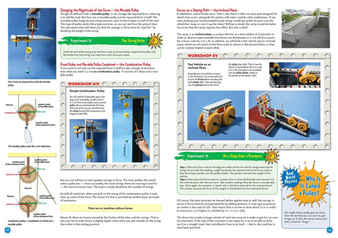 Hands-On Physics Workshop Kit With Over 300 Pieces Build A Windmill Two-Speed Crane Sail Car Mars Robot And Hammer Machine While Exploring Gears Levers Pulleys Screws Inclined Planes And Real Physics Equations shown in a detailed instructional booklet.