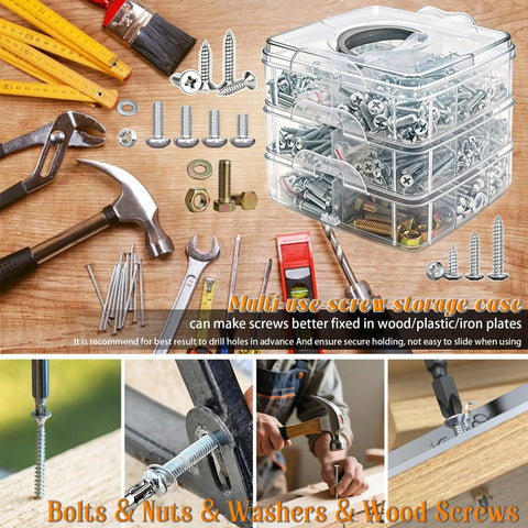 All In One 2013 Piece Nuts Bolts And Screws Set With SAE And Metric Hardware, Grade 8.8 Hex Bolts, 3 Tray Portable Kit