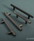 10 Pack Black Nickel Cabinet Pulls With 3 Inch Hole Centers T Bar Knurled Handles For Cabinets AL3015AS displayed on surface