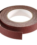 6 Inch By 50 Foot Sanding Roll, 60 Grit Aluminum Oxide Sandpaper for Drum Sanders, coiled roll, close-up view