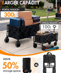 Collapsible Utility Wagon With Big Wheels, 300L Extra Large Foldable Cart for Outdoor Gear, compact storage shown