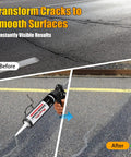 Heavy Duty Gray Concrete Crack Filler Self Leveling Waterproof Sealant Fast Curing Flexible Cement Repair Patch Kit For Driveways Walkways Rock Solid Fix For Cracks Up To 2 Inches Wide Fast Cure For Diy 2 Pack 10 1 Ounce Each applied in before and after images showing pavement repair.