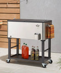 Stainless Steel Beverage Cooler And Ice Chest With Wheels And Built In Bottle Opener Rolling Cart With Detachable Tub 80 Quart Capacity