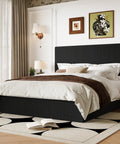 Ultra Legit Comfy Queen Bed Frame With Adjustable Corduroy Headboard And Sleek Black Platform Design For Your Bedroom Glow Up Easy Peasy Setup Solid Build Quality in modern bedroom setting with decorative elements.