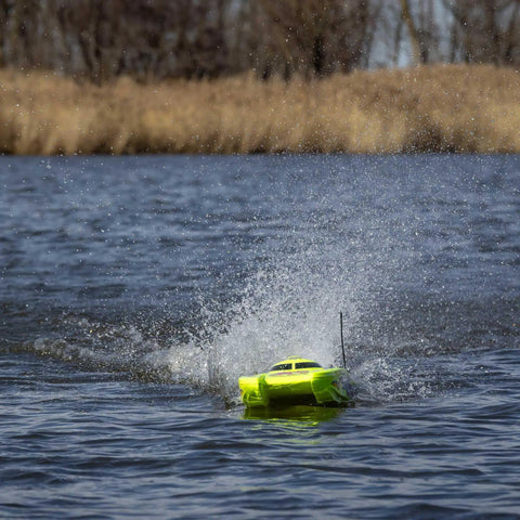 Blackjack 24 Inch V2 Catamaran Brushless RC Boat With Heat Wave Visual RTR Ready To Run speeding on a lake