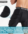 Side view of Gnarly Protective Padded Shorts For Snowboard, Skate And Skiing with EVA foam padding and rugged fit, black color