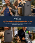 12 Piece Camp Cooking Utensil Set With Portable Carry Case displayed outdoors with navy and gray cases for camping and hiking use.