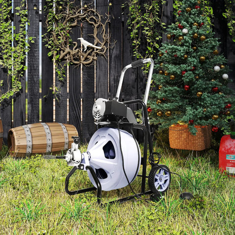 Kick Stubborn Clogs To The Curb With This Heavy Duty Electric Drain Cleaner, 75 foot cable and foot pedal control. Outdoor setting.