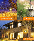 Auto On Solar Lanterns For Outdoors Upgraded Hanging Garden Lights Metal Waterproof Lanterns in winter, rain, and sunny conditions.