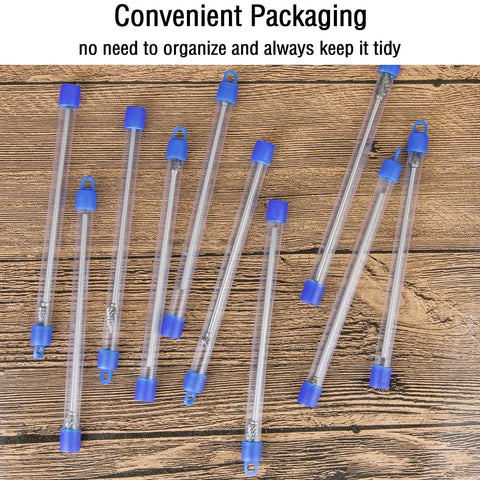 10-piece long carbide burr set in clear tubes, 1/8 in shank, blue caps
