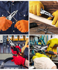 9-In-1 Wire Stripper Tool With Pliers And Cable Cutters Heavy Duty Pro Grade in four different use scenarios for electrical tasks.