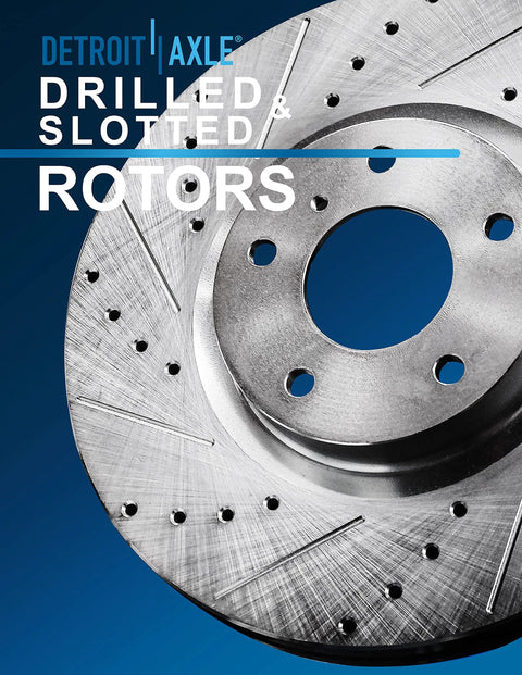 Close-up of drilled and slotted rotor from 8Pc Brake Kit For Honda Civic 2016 2021 Drilled And Slotted Rotors With Ceramic Pads Front 11.10 Inch Rear 10.24 Inch Replacement Easy Install And Strong Braking Performance