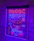Maneki Neko Ramen Neon Sign With Dope Dual Color LED Lights, Handmade Lucky Cat Wall Decor for Home or Outdoor Use, Japanese Anime Style.