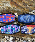 Cyberpunk Style Neoprene Diving Mask Strap Covers Set Four Pieces For Swimming Goggles Head Band Slap On Replacement Accessories Water Sport Gear Bright Color Codes For Quick Easy Identification And Fun Underwater Adventures with fish, octopus, coral, and wave designs
