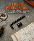 Built Like A Tank All Steel M1 Garand Gas Cylinder Lock Screw Paired With Heavy Duty Replacement Wrench on table, tools for maintenance.