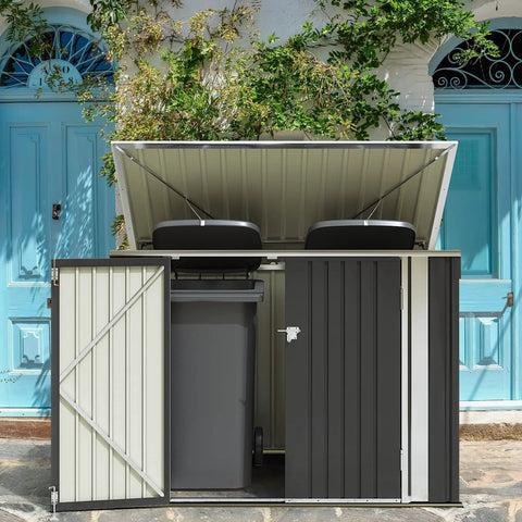 5.8x3.3 Ft Outdoor Storage Shed With Steel Frame Galvanized Metal Construction Lid Chain Hydraulic Gas Rod Double Doors
